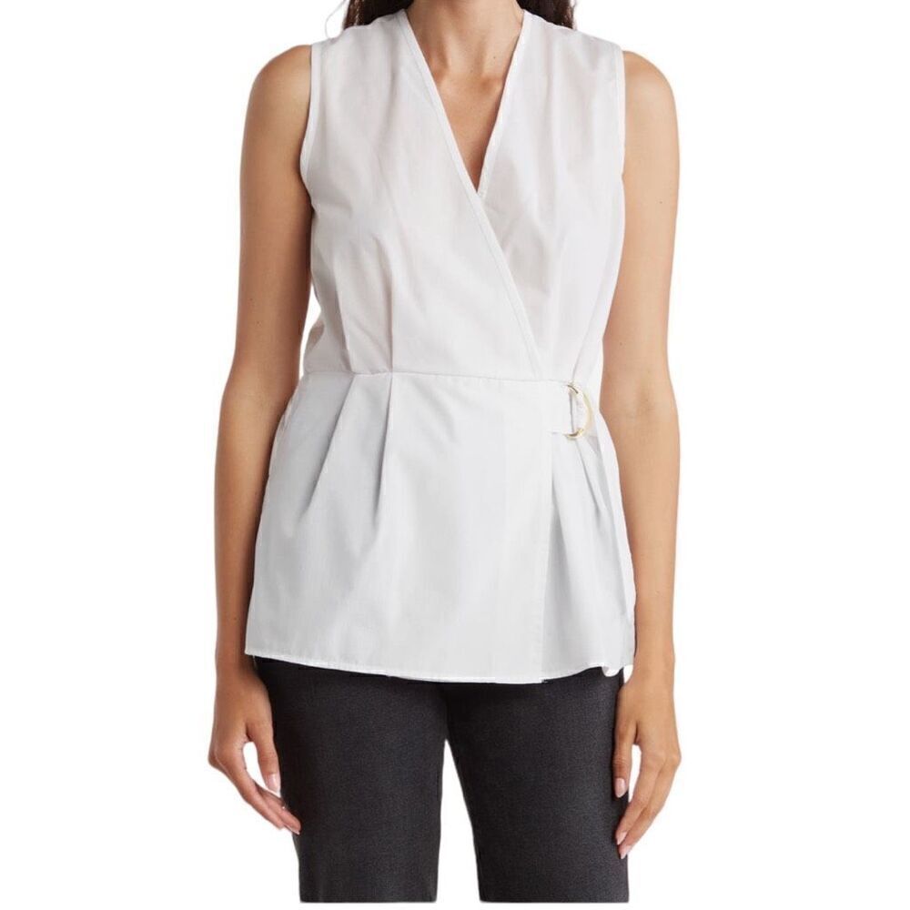 Ellen Tracy Sleeveless Faux Wrap Peplum Top Size Small